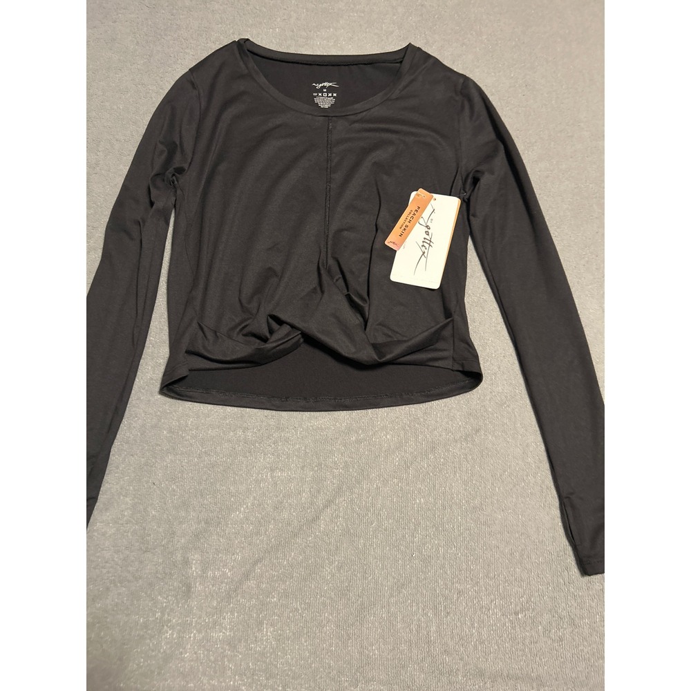 Gottex Studio Women Black Peach Skin Twist Front Long Sleeve Active Top Size M